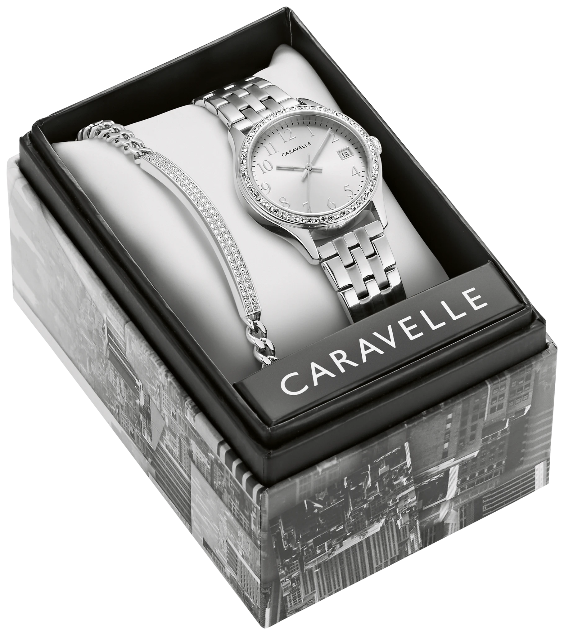 Silver-Tone Dial Stainless Steel Bracelet Box Set 43X104 | Bulova